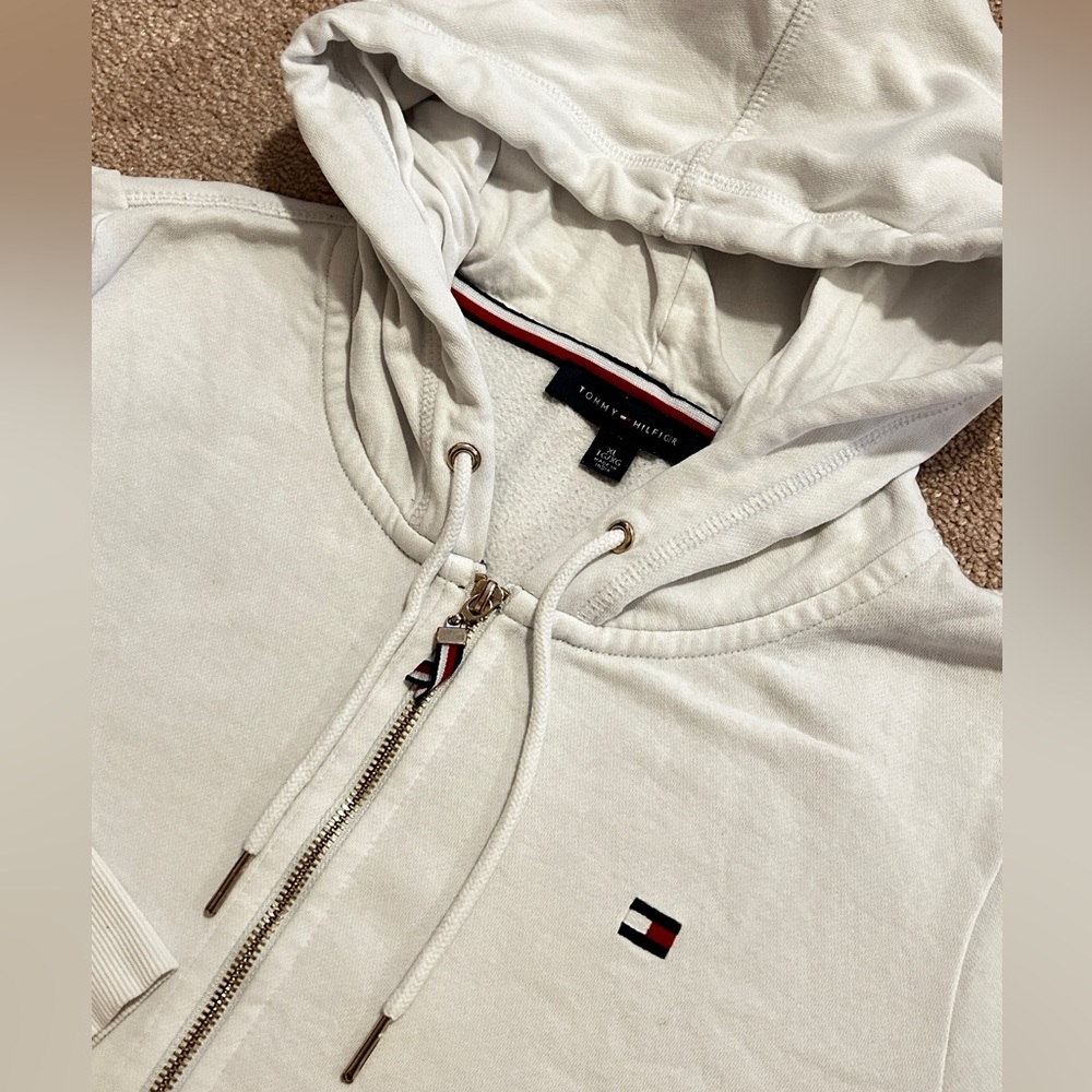 Tommy hilfiger white RELAXED FIT SOLID ZIP HOODIE size XL